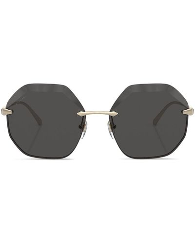 BVLGARI Geometric-frame Engraved-logo Sunglasses - Gray