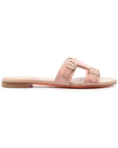 Santoni Double-strap Flat Leather Sandals - Pink