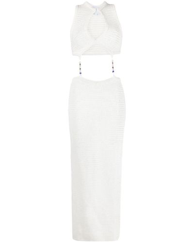 Casablancabrand Midi Dress With Beaded Decoration - White