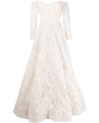 Saiid Kobeisy Off-shoulder Long-sleeve Gown - White
