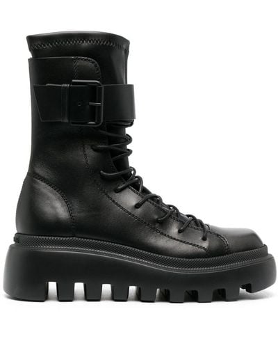 Vic Matié Square-toe Leather Chunky Boots - Black