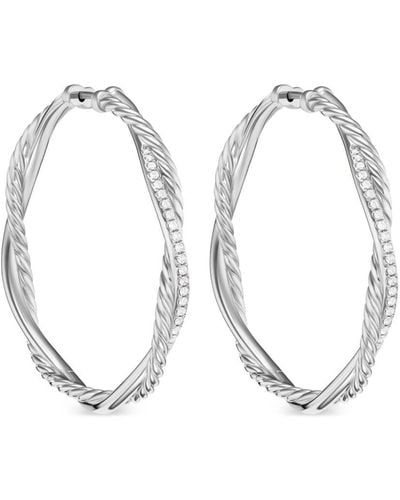David Yurman Sterling Silver Infinity Diamond Hoop Earrings - White