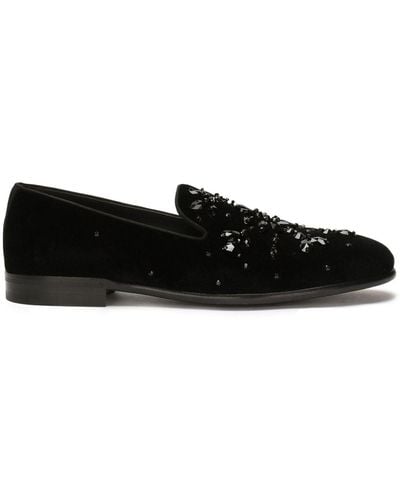 Dolce & Gabbana Crystal-embellished Velvet Slippers - Black
