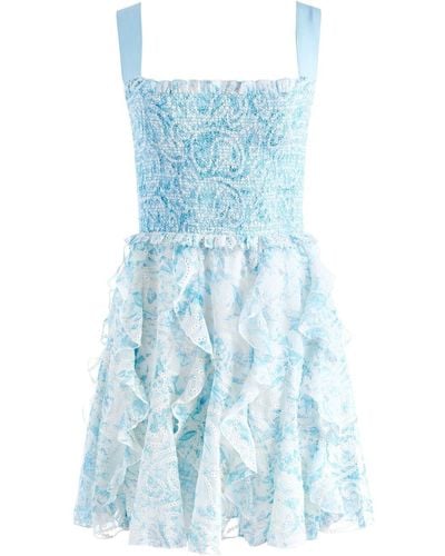 Alice + Olivia Gesmockte Mini-jurk - Blauw