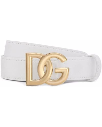 Dolce & Gabbana Cintura In Pelle Di Vitello Con Logo Dg - White