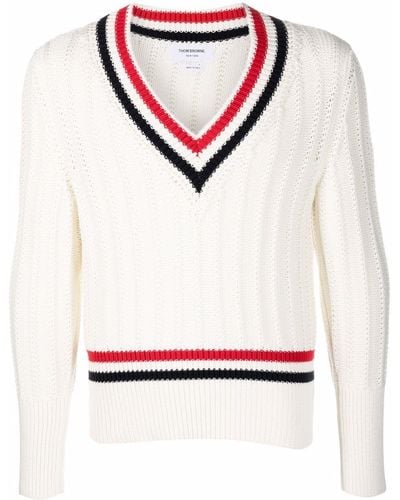 Thom Browne Contrast-trim Ribbed Sweater - White