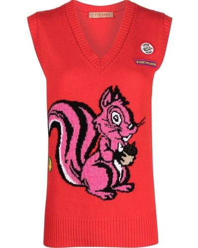Cormio Squirrel-print Knit Vest - Red