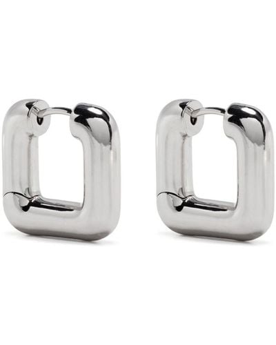 NUMBERING Silver Mini-square Earrings - White