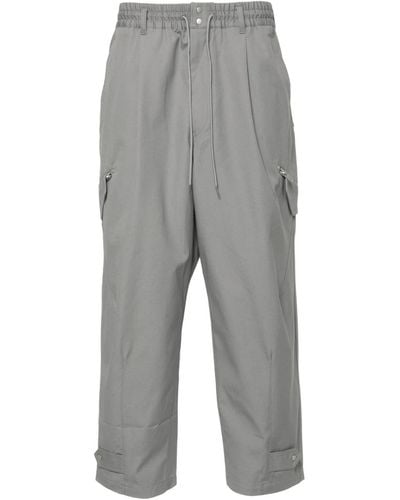 Y-3 Logo-print Canvas Tapered Pants - Gray