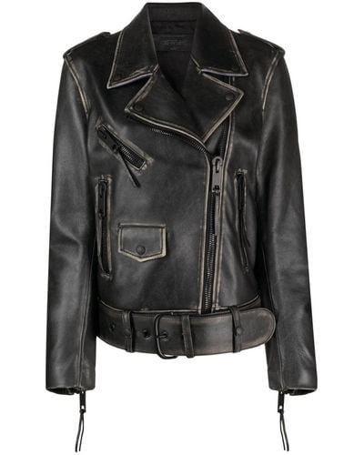 Off-White c/o Virgil Abloh Faded-effect Leather Biker Jacket - Black