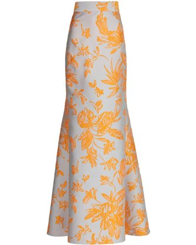Silvia Tcherassi Tirene Floral-embroidered Fluted Skirt - Orange