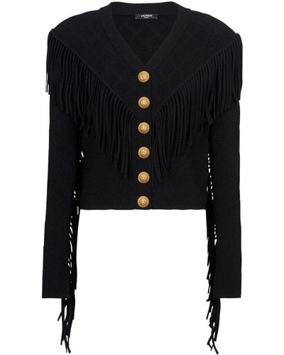 Balmain 5-Button Cardigan With Fringes - Black