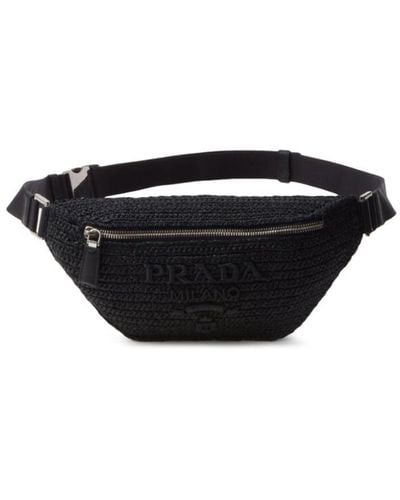 Prada Logo-embroidered raffia belt bag - Noir