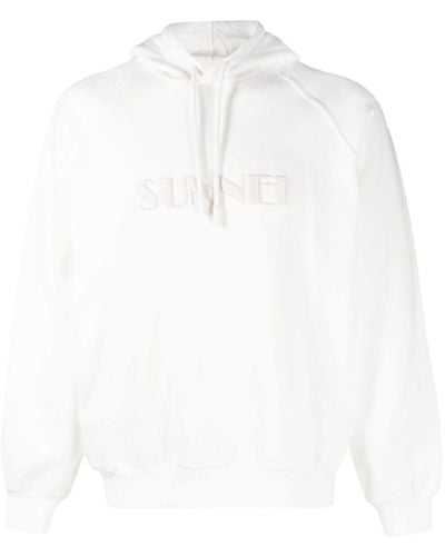 Sunnei Logo-embroidered Cotton Hoodie - White
