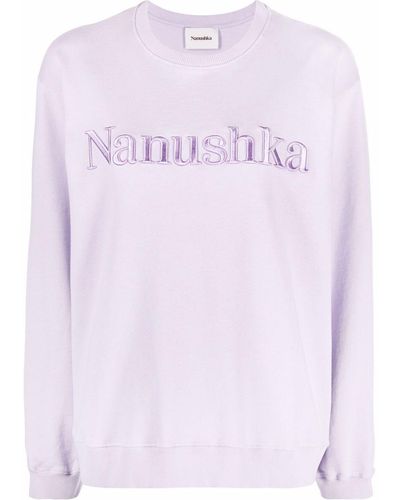 Nanushka Logo-embroidered Organic-cotton Sweatshirt - Purple