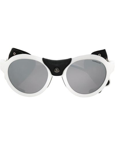 Moncler Round Acetate Sunglasses W/ Leather Trim White/black