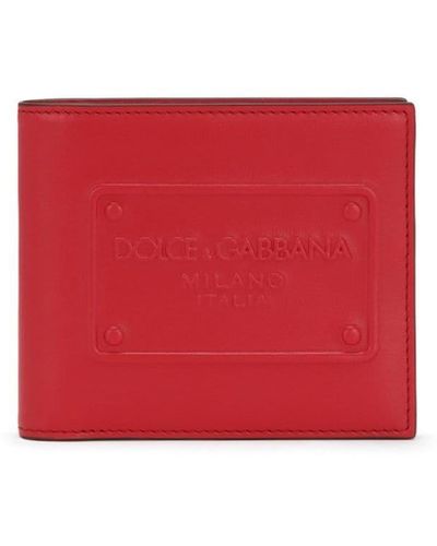 Dolce & Gabbana Portefeuille en cuir à logo embossé - Rouge