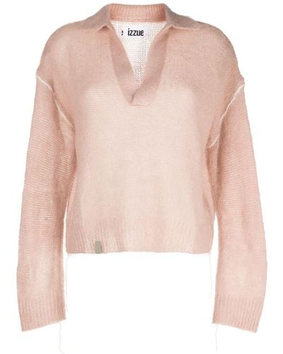 Izzue Decorative-stitching Polo-collar Sweater - Pink