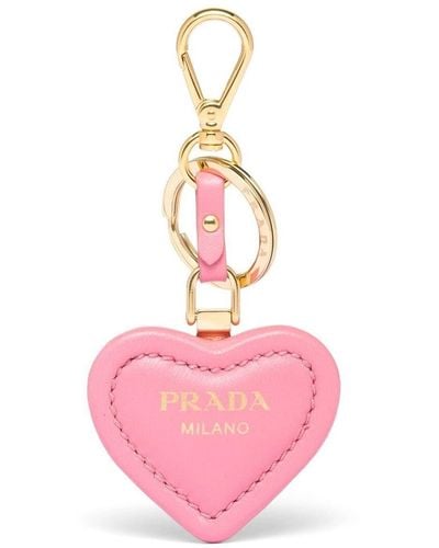 Prada Heart-motif Leather Keyring - Pink