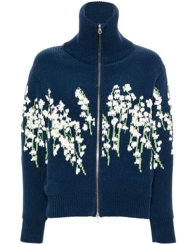 BERNADETTE Floral Intarsia-knit Zip-up Cardigan - Blue