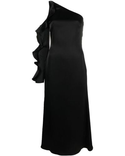 David Koma Ruffle Detail One Shoulder Midi Dress - Black