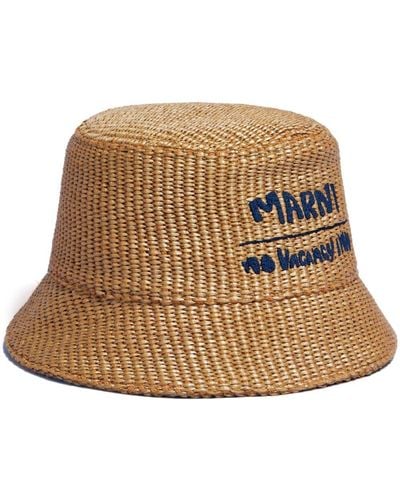 Marni Logo-embroidery Braided Sun Hat - Natural