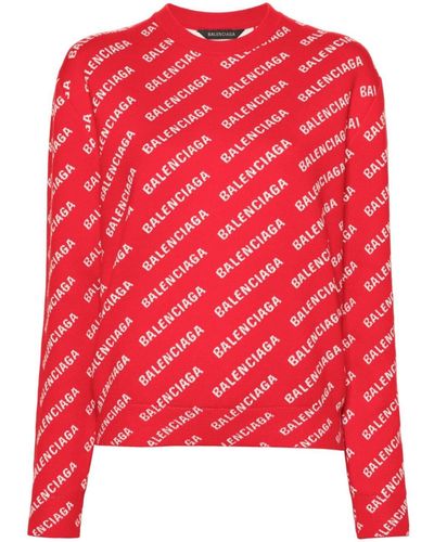 Balenciaga Logo-intarsia Sweater - Red