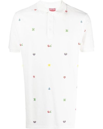 KENZO Pixel Slim Fit Polo Shirt - White