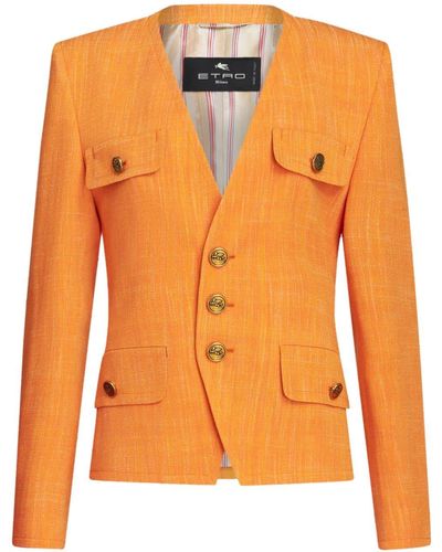 Etro Slub-effect Single-breasted Jacket - Orange