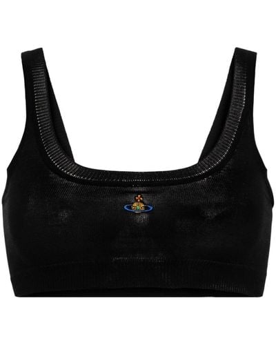 Vivienne Westwood Orb-embroidered Cotton Cropped Top - Black
