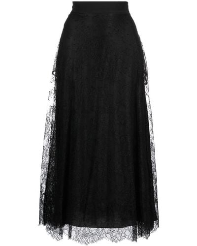 Elie Saab Floral-lace Midi Skirt - Black