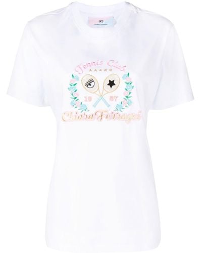 Chiara Ferragni Tennis Club Embroidered Cotton T-shirt - White