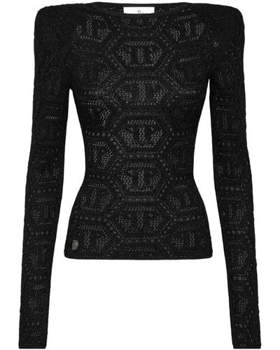 Philipp Plein Logo-embroidered Knitted Top - Black