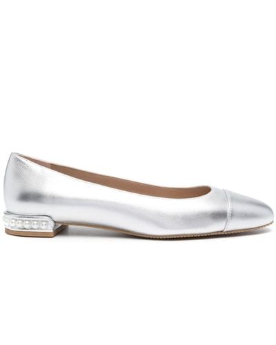 Stuart Weitzman Pearl-detail Leather Ballerina Shoes - White