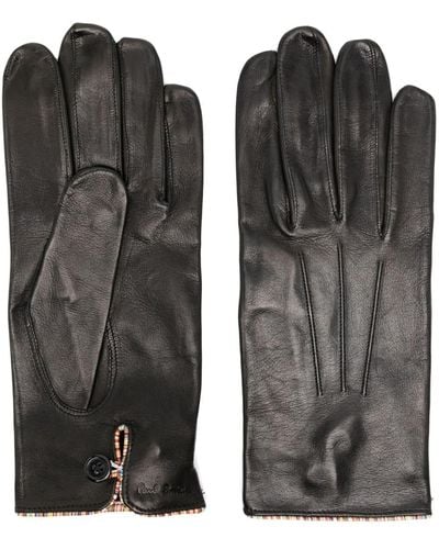 Paul Smith Striped trim leather gloves - Noir