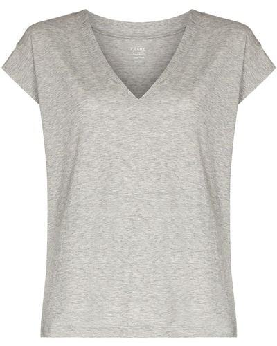 FRAME T-Shirt mit V-Ausschnitt - Grau