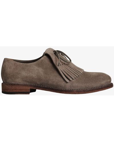 Burberry Lace-up Kiltie Fringe Suede Loafers - Marrón