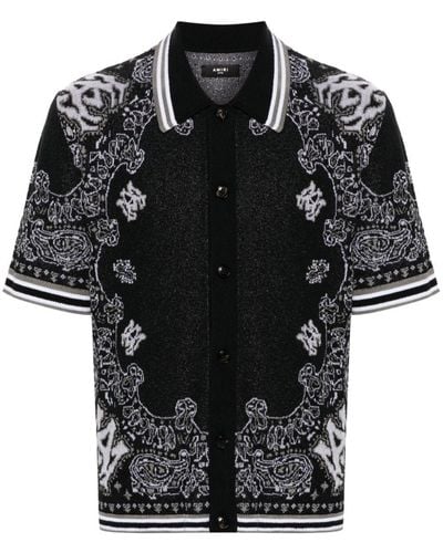 Amiri Bandana-jacquard Knitted Polo Shirt - Black