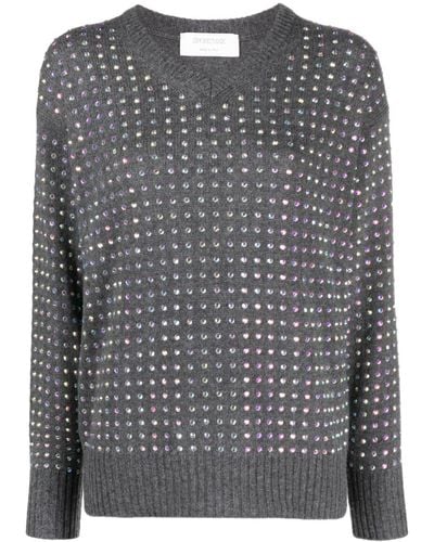 Sportmax Crystal-embellished V-neck Sweater - Grey
