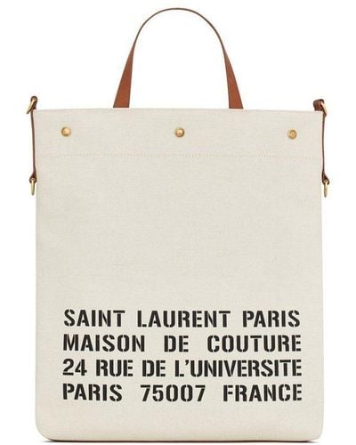 Saint Laurent Sac cabas en toile à logo imprimé - Blanc