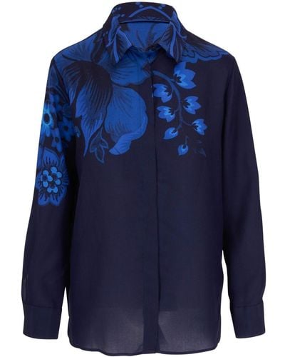 Etro フローラル シルクシャツ - ブルー