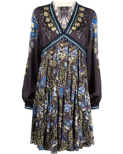 Etro Floral-print Silk Dress - Blue