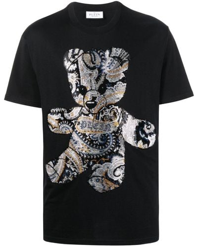 Philipp Plein T-Shirt mit kristallverziertem Teddy-Print - Schwarz
