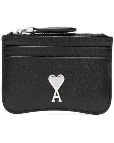 Ami Paris Ami De Coeur Leather Cardholder - Black