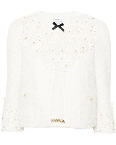 Edward Achour Paris Floral-appliqué tweed jacket - Blanco