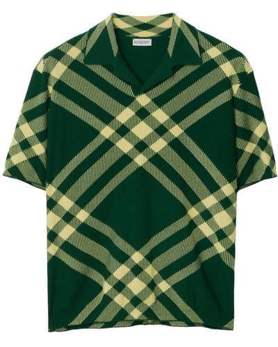 Burberry Fein geripptes Poloshirt mit Vintage-Check - Grün