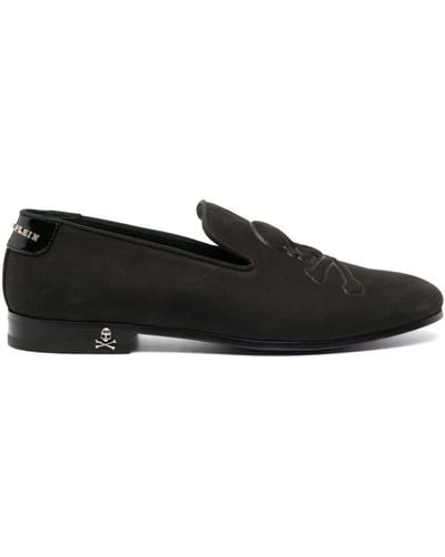 Philipp Plein Skull-embroidered Suede Loafers - Black
