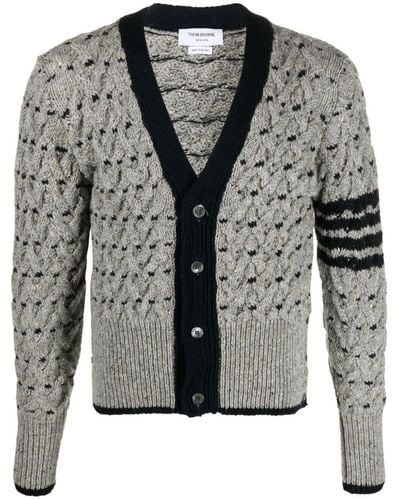Thom Browne 4-bar Stripes Cable-knit Cardigan - Black