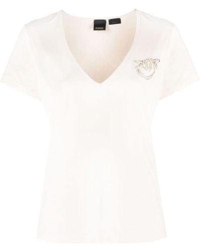 Pinko ラインストーンロゴ Tシャツ - ホワイト