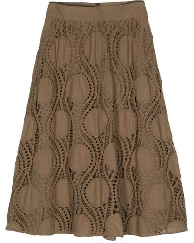 Luisa Cerano Crochet-panels Flared Midi Skirt - ブラウン